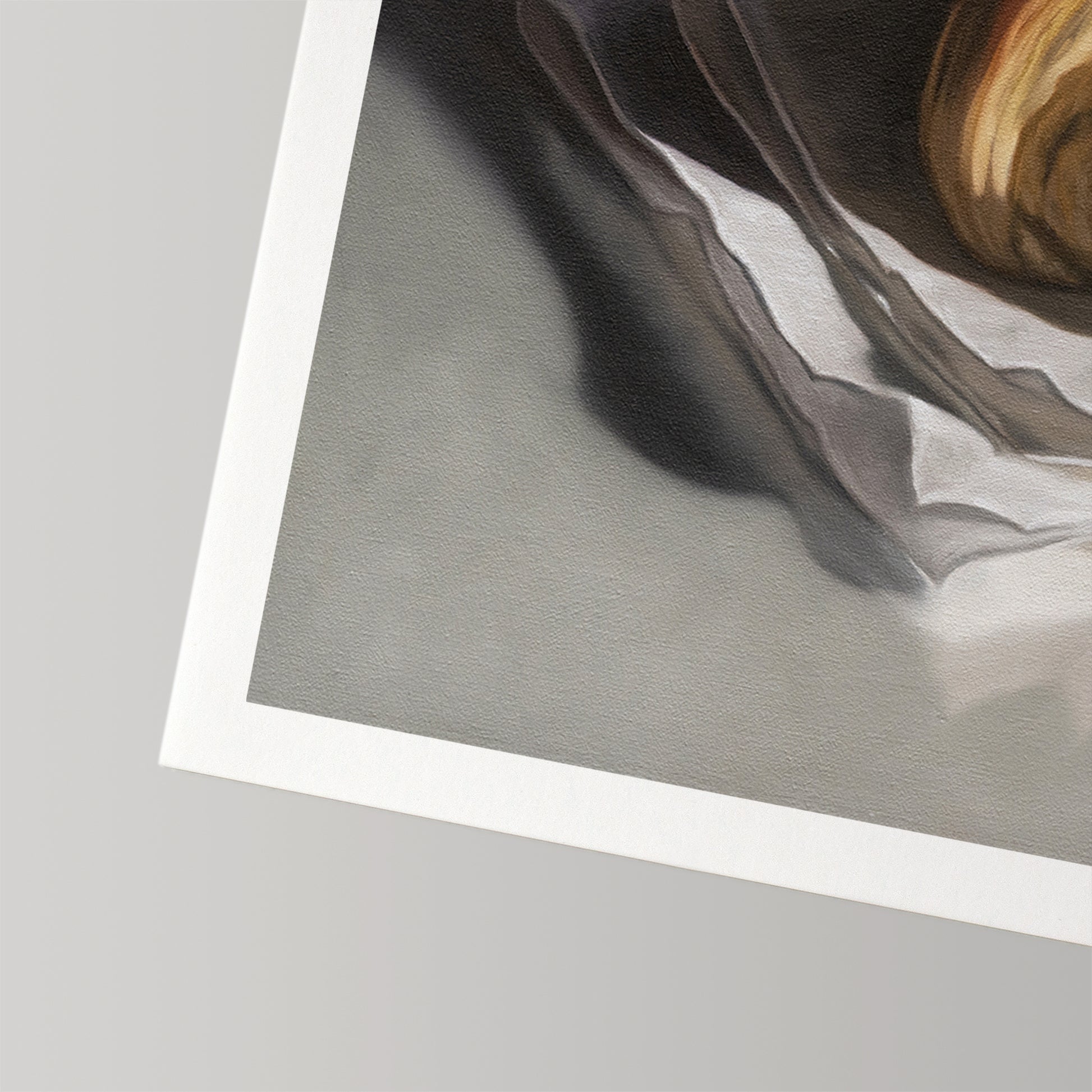 Fine art print of a golden croissant on white paper with a crisp white border.