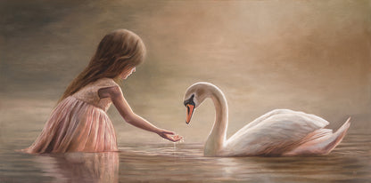 Girl with Swan | 24" x 12" Original Oil Painting