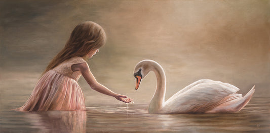 Girl with Swan | 24" x 12" Original Oil Painting