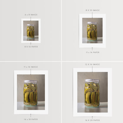 Homemade Pickles Fine Art Print by Lauren Pretorius: a jar of homemade pickles, fresh from the garden.