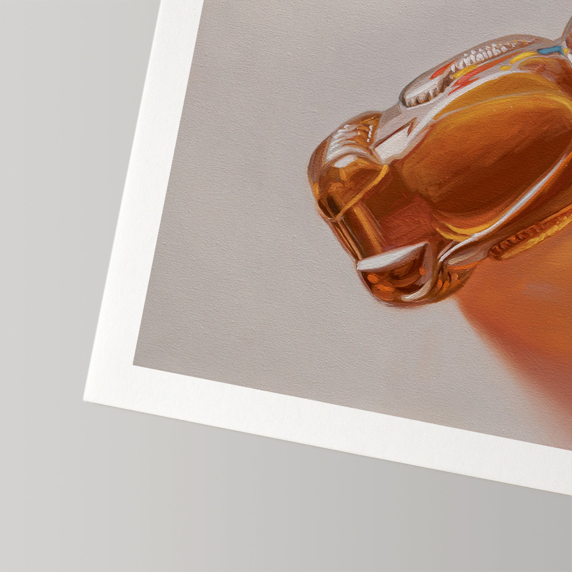 Close-up of a fine art print featuring a honey bear bottle, with a white border on museum-grade paper.