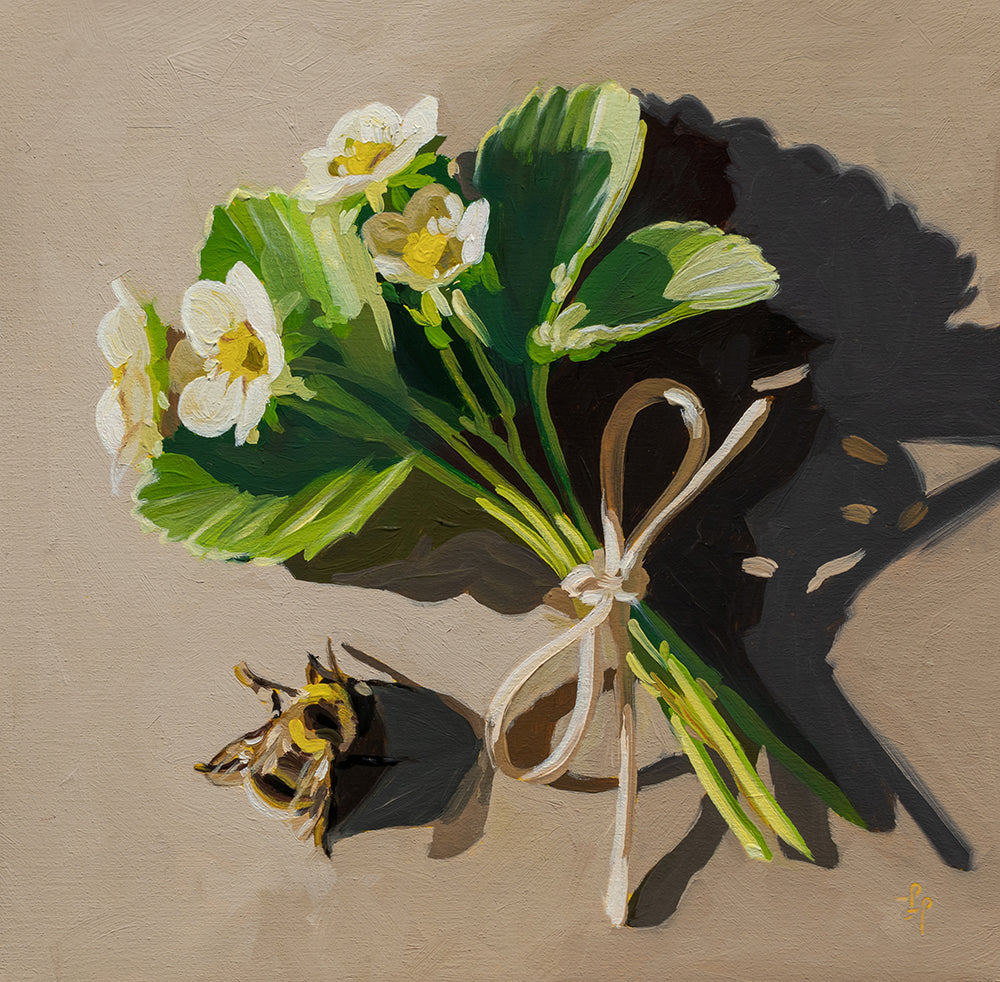 Bouquet of flowers with a dried flower on a beige background