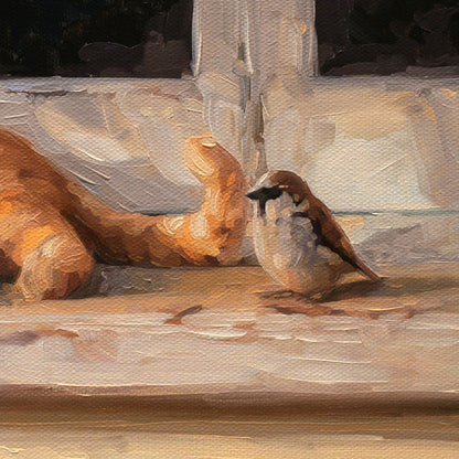 Sunlit Cat & Sparrow • 16 x 16