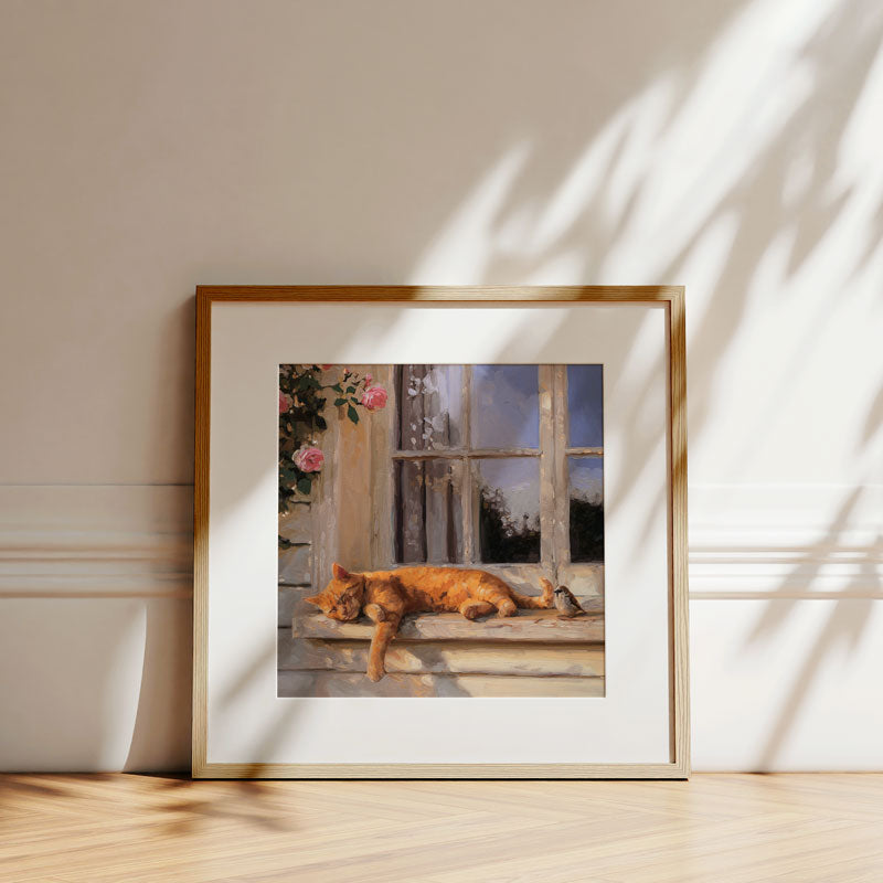 Sunlit Cat & Sparrow • Fine Art Print