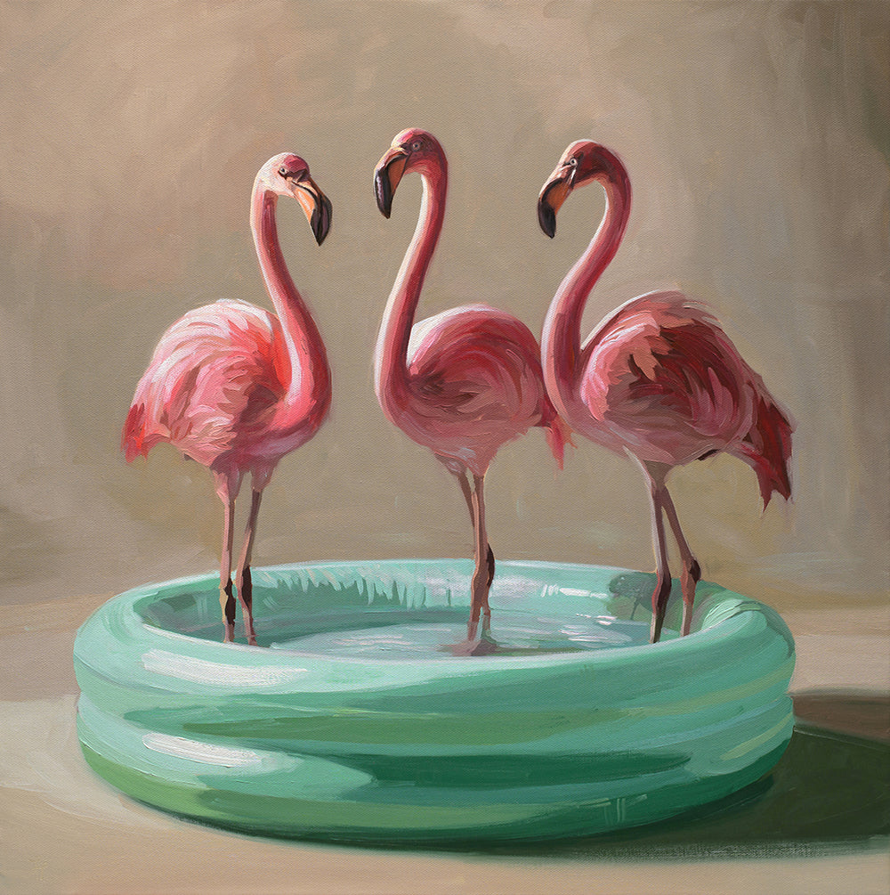 Poolside Flamingos • 20 x 20