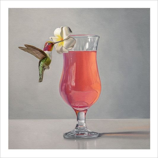 Hummingbird and Pink Cocktail • Fine Art Print