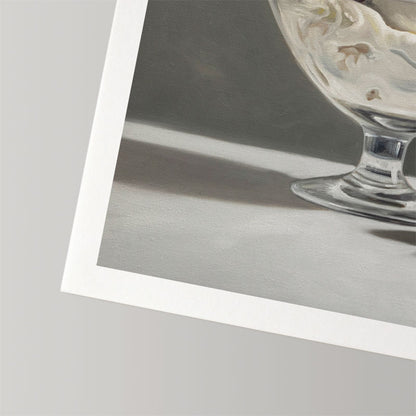 Fine art print of ice cream in a glass bowl on cotton rag paper with a white border.