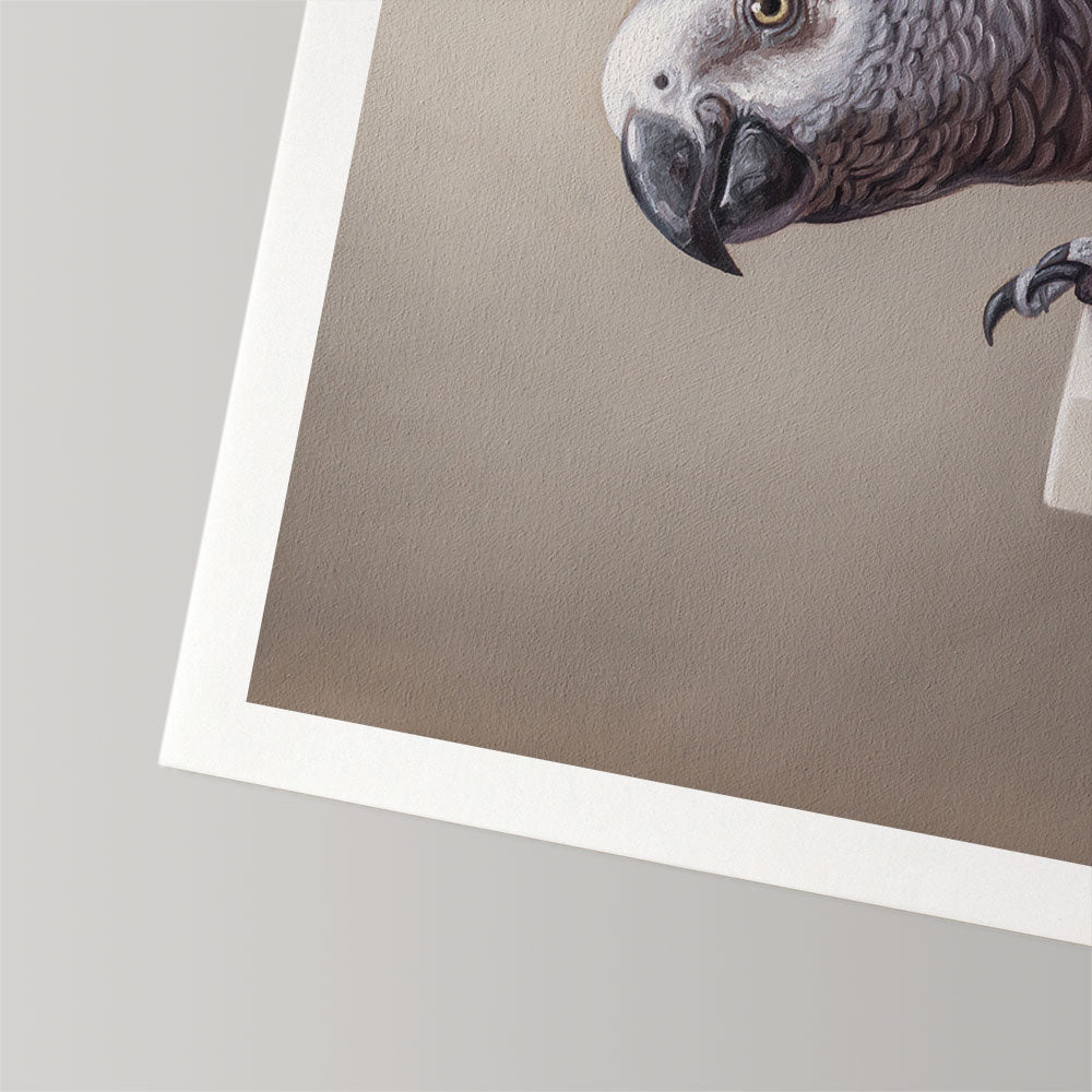 Curious African Grey Parrot • Fine Art Print
