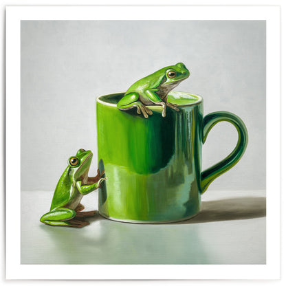 Green Frogs & Cup • Fine Art Print