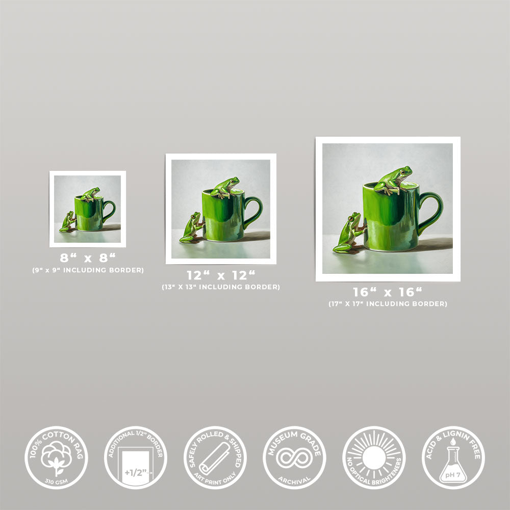 Green Frogs & Cup • Fine Art Print