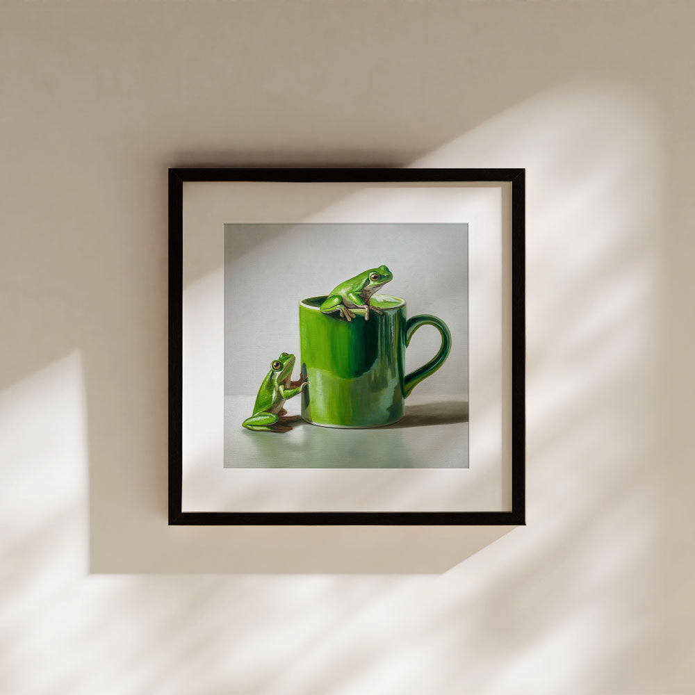 Green Frogs & Cup • Fine Art Print