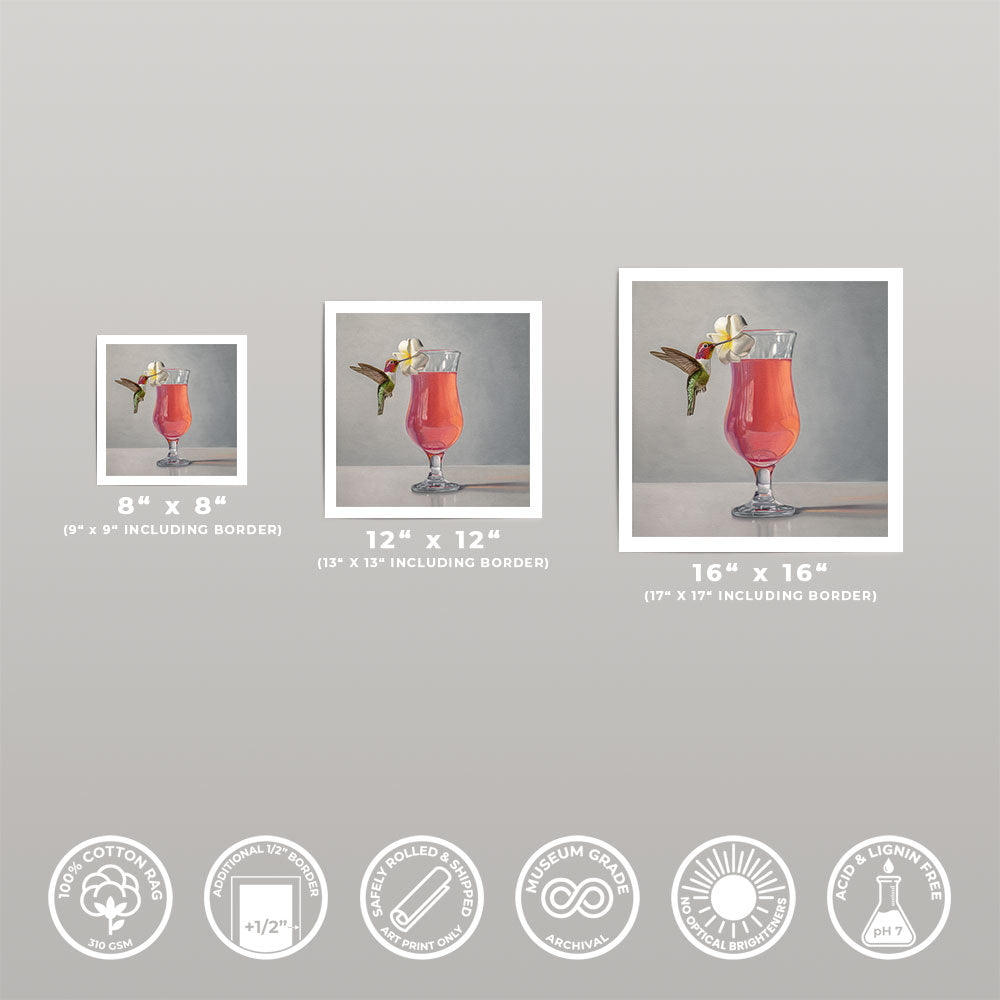 Hummingbird and Pink Cocktail • Fine Art Print