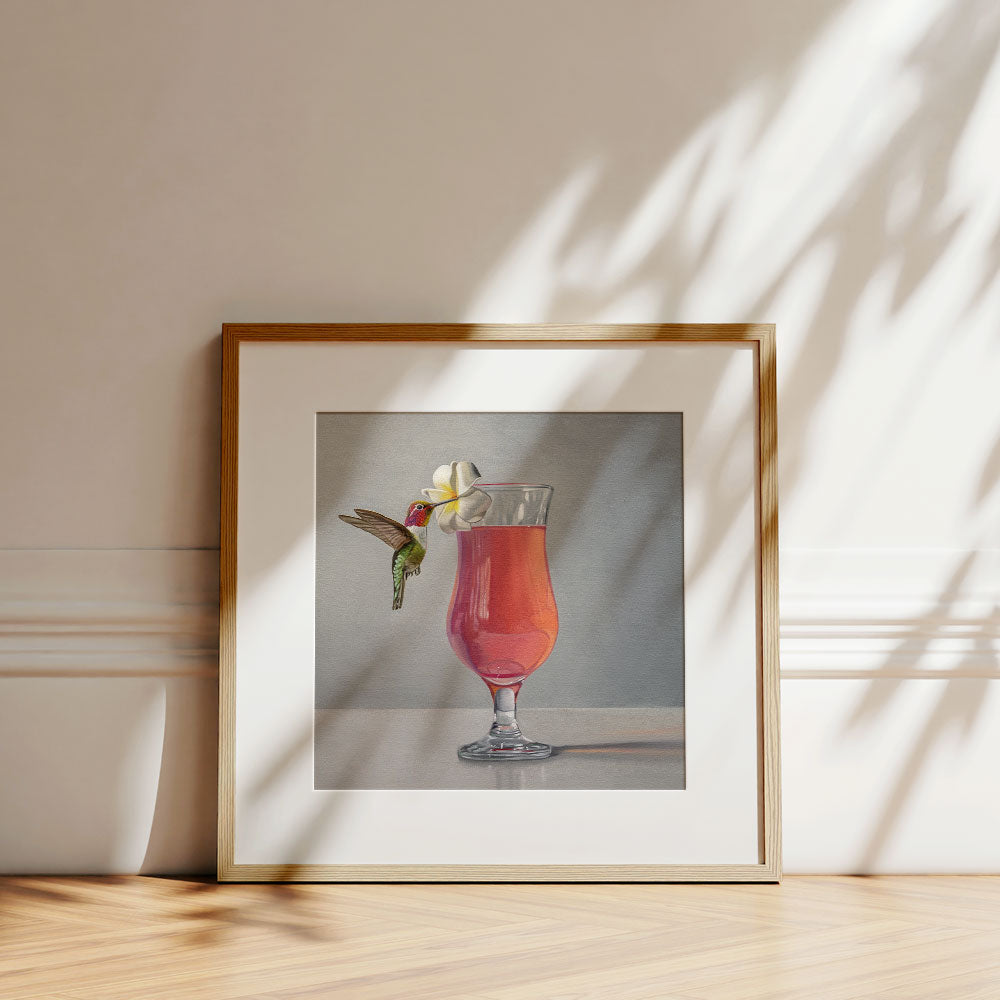 Hummingbird and Pink Cocktail • Fine Art Print