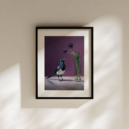 Magpie & Queen of the Night Tulips • Fine Art Print