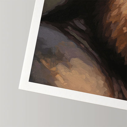 Fine art print of a South Shishangeni lion oil painting on textured cotton rag paper with a white border.