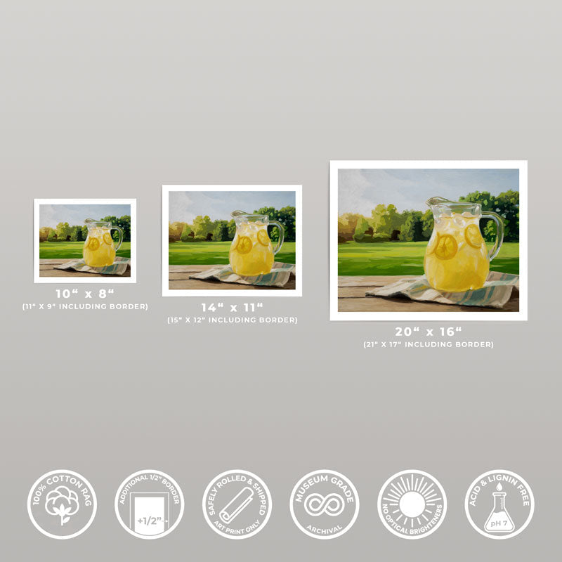 Summer Lemonade fine art prints in three sizes on museum-grade cotton rag paper with half-inch white borders.