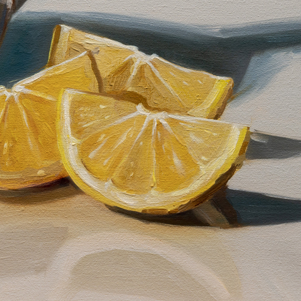 White Teapot & Lemon Wedges • 14 x 11