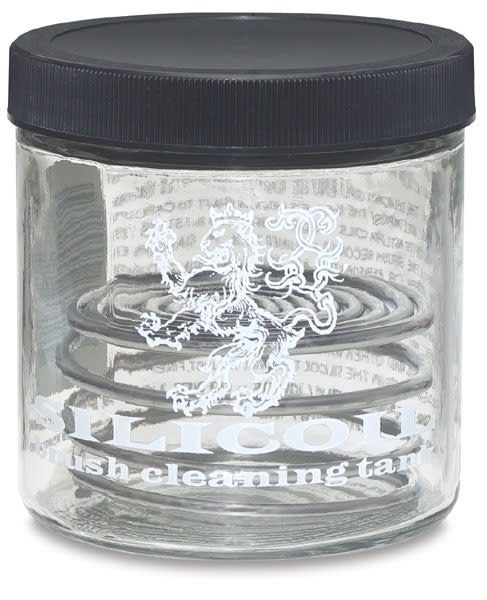 Clear jar with black lid containing wash cleaning tabs, featuring a brand logo.