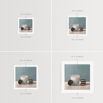 Milk and Oreos Fine Art Print by Lauren Pretorius: a glass of milk paired with a nice stack of Oreo cookies.