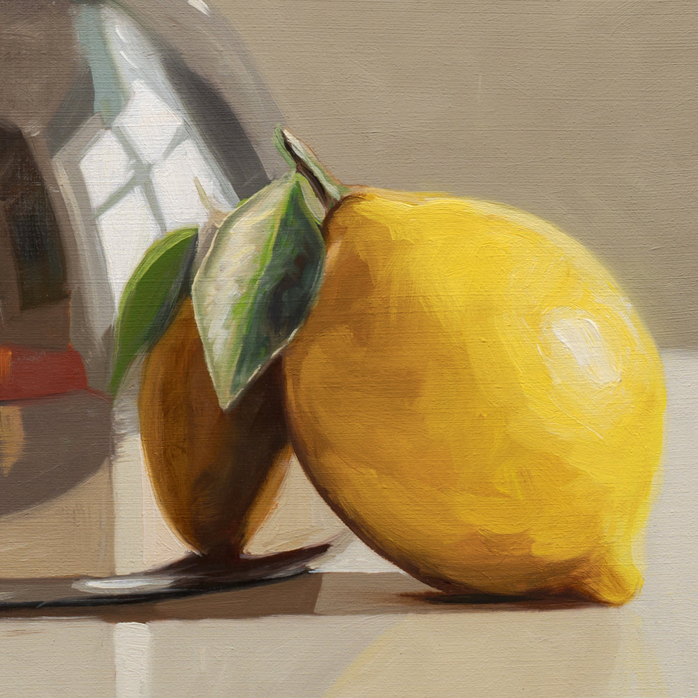 Oil painting of a lemon with a reflective surface