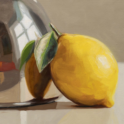 Oil painting of a lemon with a reflective surface