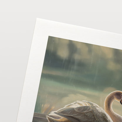 Solitary Swan Fine Art Print by Lauren Pretorius: a swan looking out from a window, with an archival pigment ink on 230gsm matte archival fine art paper.