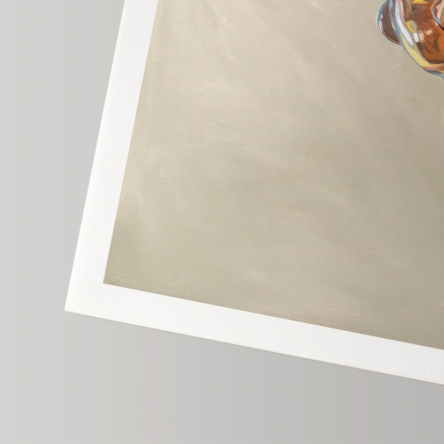 Fine art print of "Spilled Honey" on museum-grade cotton rag paper, featuring a warm beige background and a white border.
