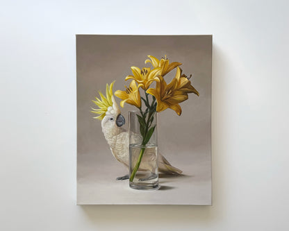 Sulphur-crested Cockatoo & Yellow Asiatic Lilies • 16 x 20