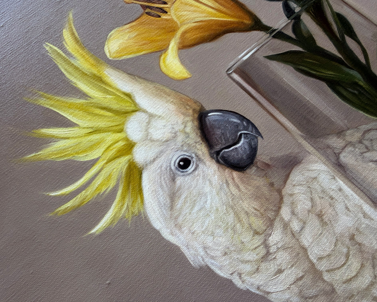Sulphur-crested Cockatoo & Yellow Asiatic Lilies • 16 x 20
