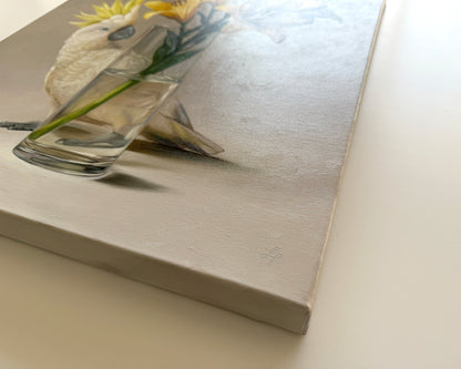 Sulphur-crested Cockatoo & Yellow Asiatic Lilies • 16 x 20