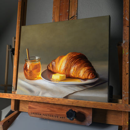 Croissant, Honey & Butter | 14" x 11" Original Oil Painting