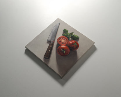 Tomato & Basil | 12" x 12" Original Oil Painting