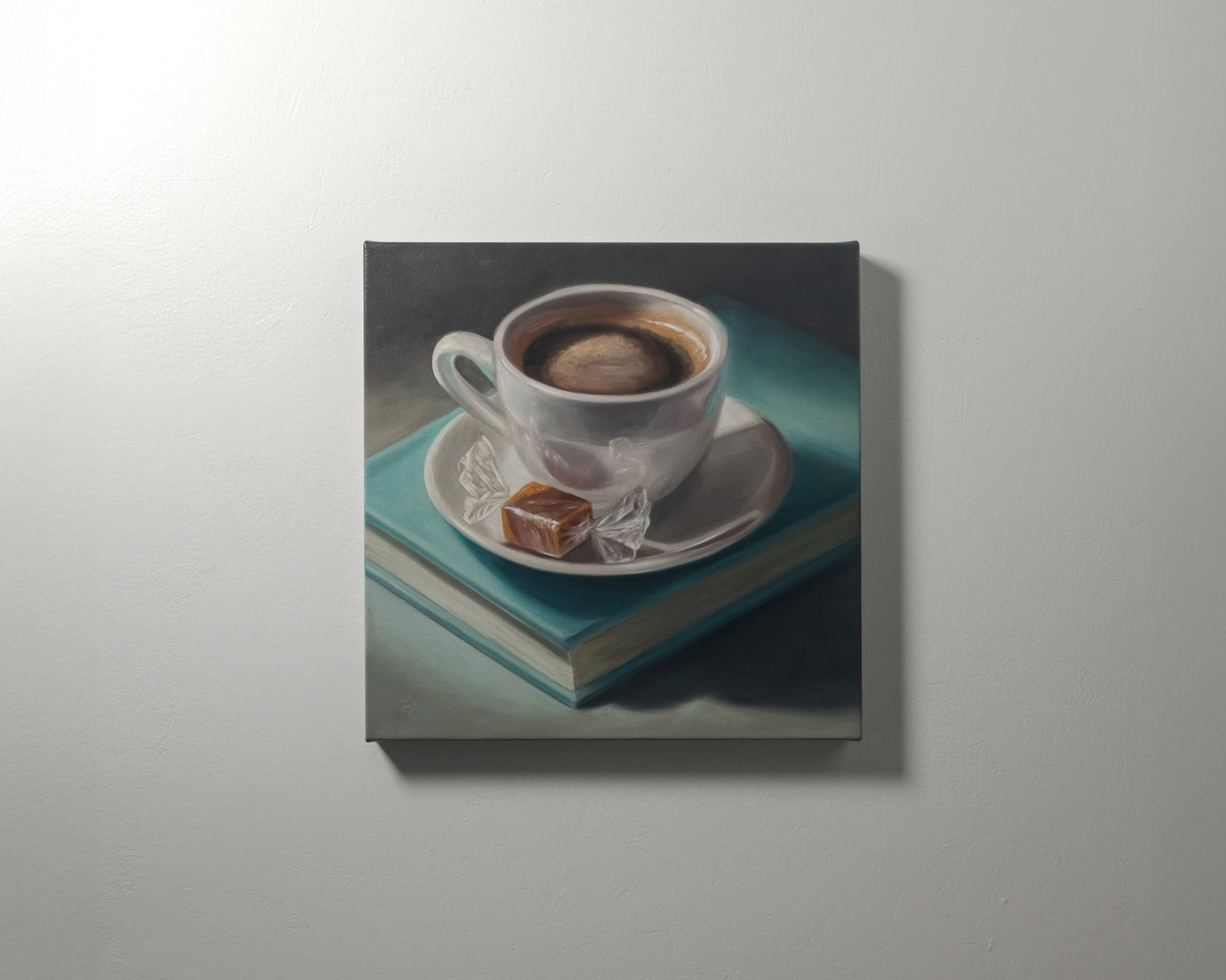 Coffee, Caramel & Book | 12" x 12" Original Oil Painting
