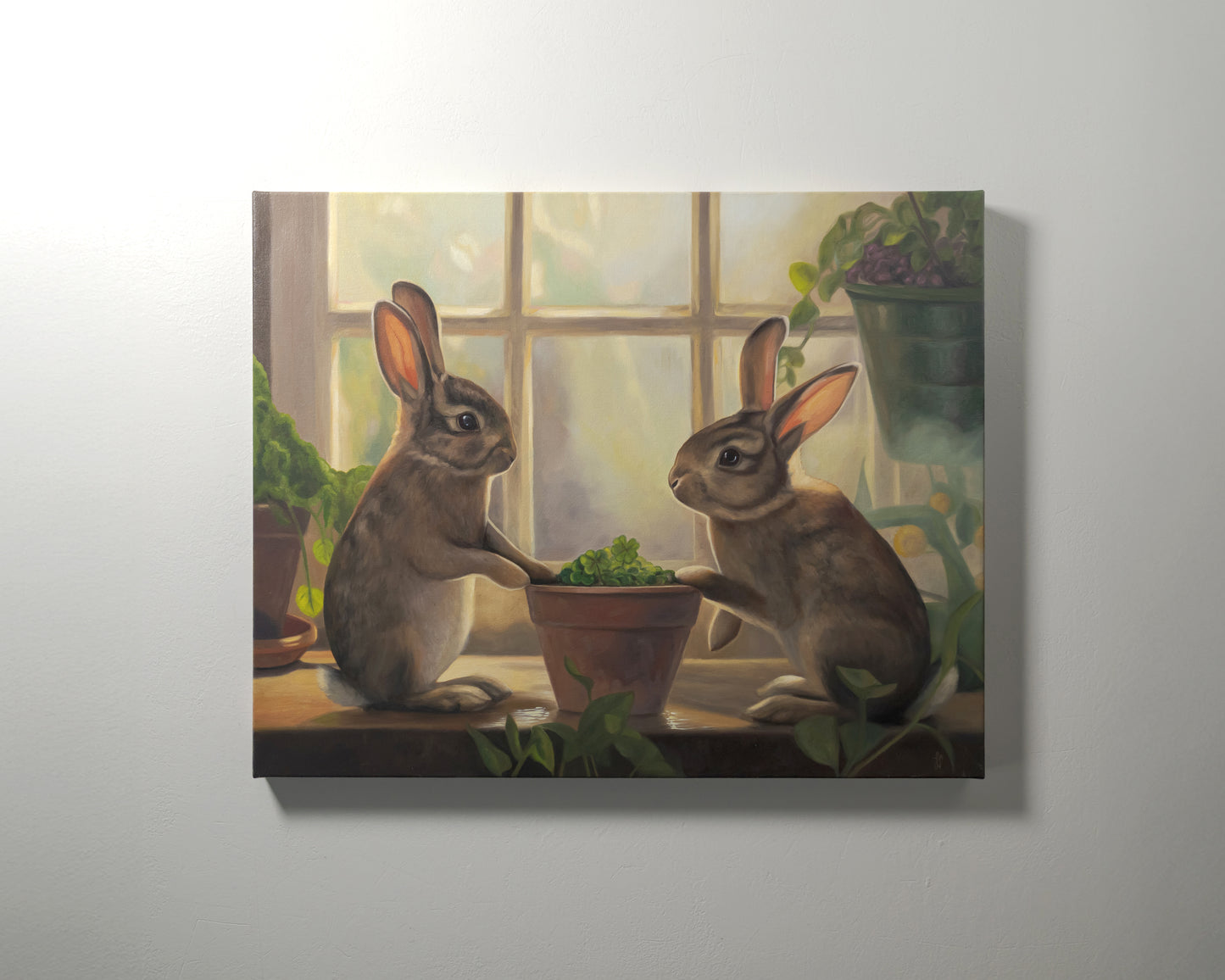 Sunroom Rabbits | 20" x 16" Original Oil Painting