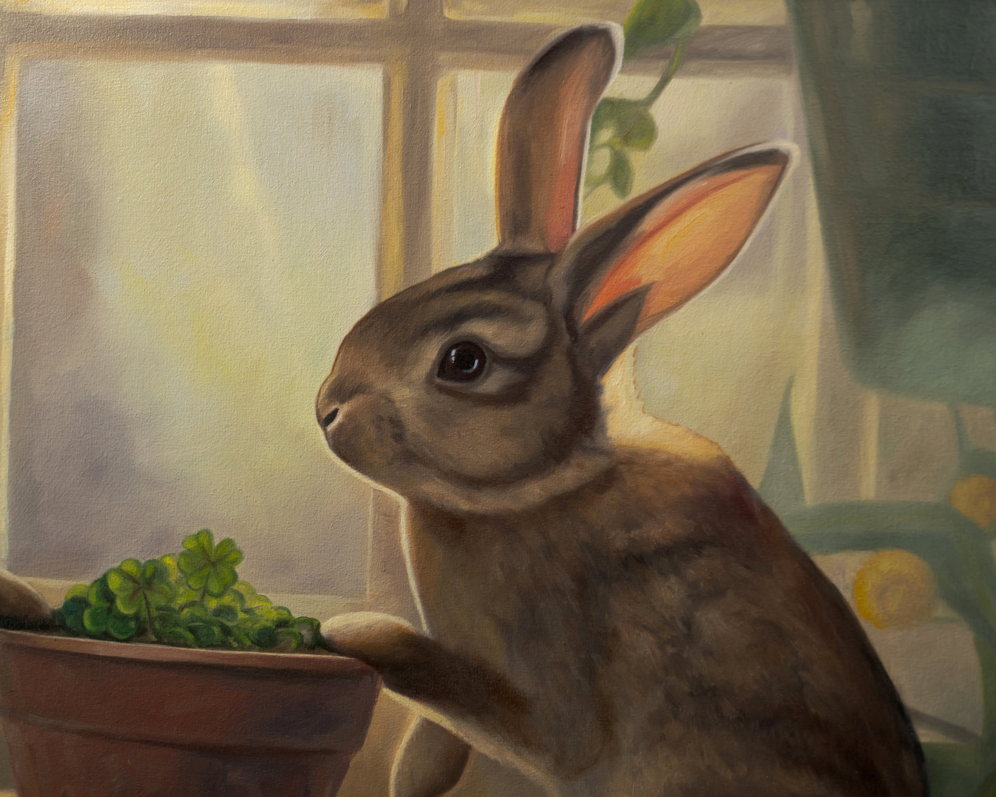 Sunroom Rabbits | 20" x 16" Original Oil Painting