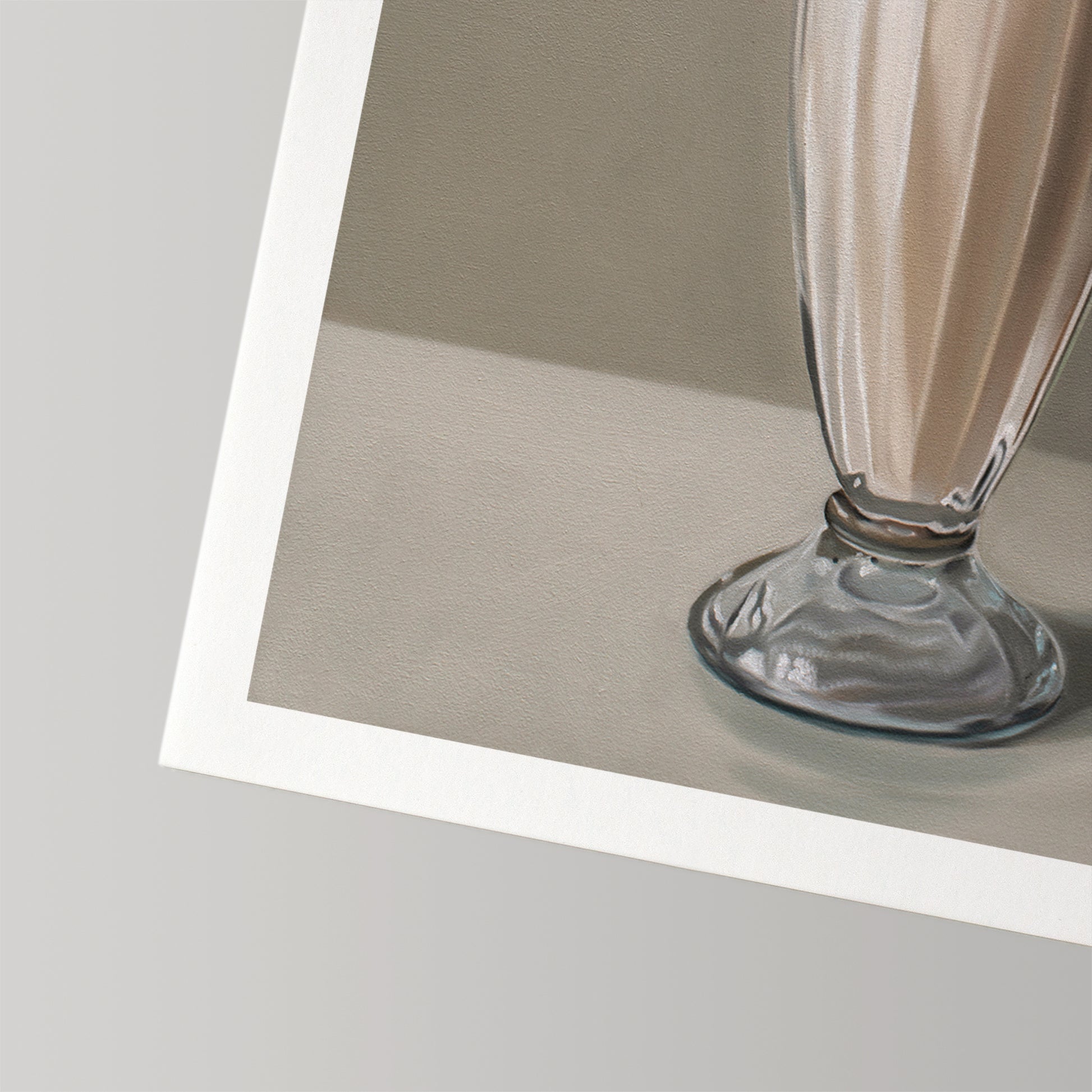 Close-up of a vanilla milkshake fine art print on cotton rag paper with a white border.